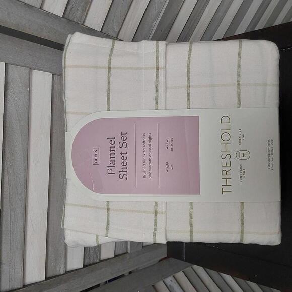 Threshold | Bedding | Queen Flannel Sheet Set Ivory Windowpane ...